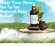 CBD product bottle with natural elements on a scenic background